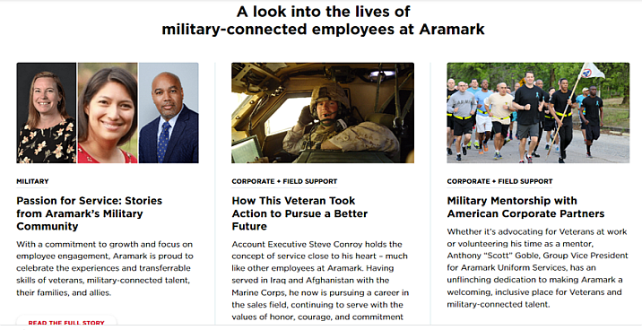 Screenshot from the military careers page